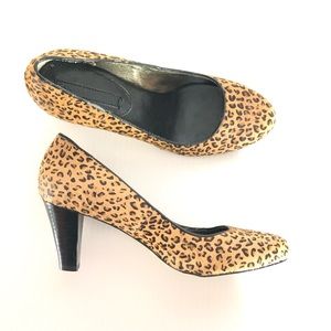 Banana Republic calf hair animal print heels